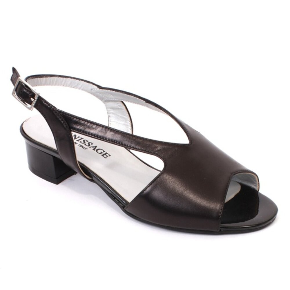 Vernissage 5302 Black Leather Heel Slingback Sandals Shoes
